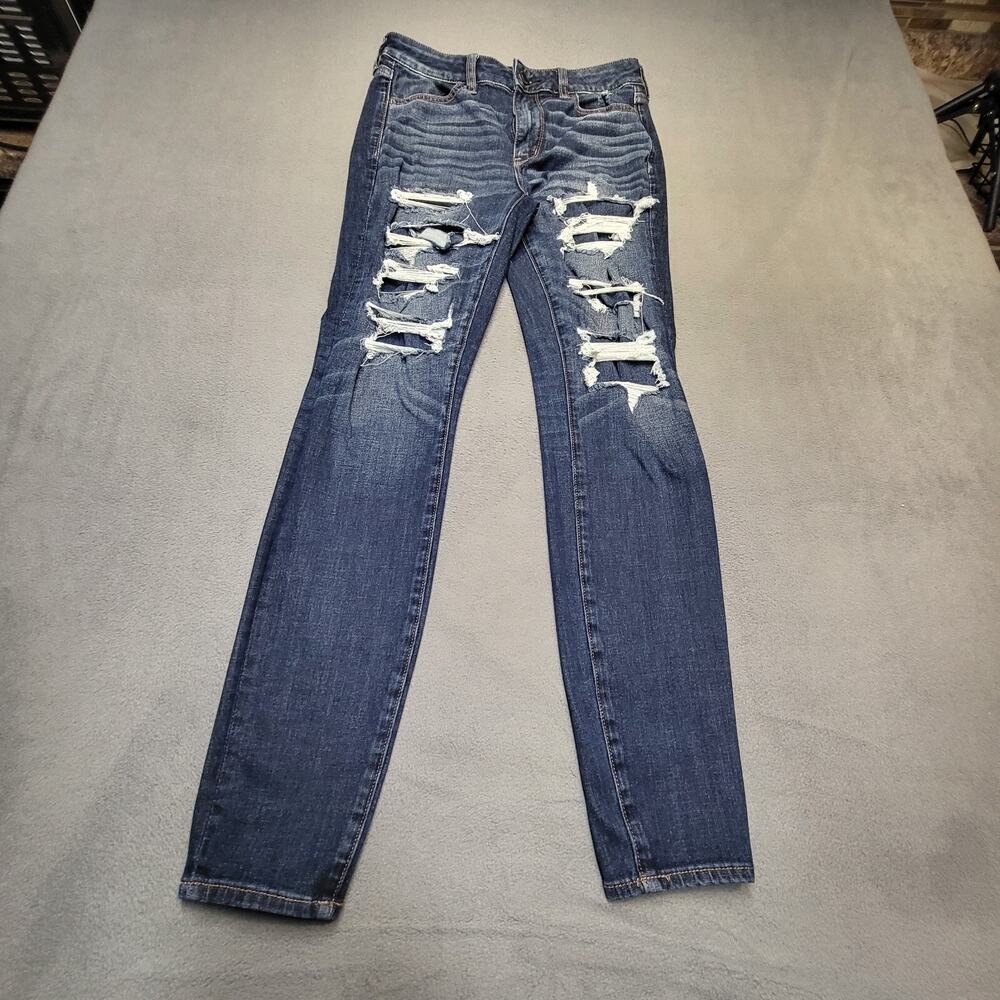 American Eagle Jeans Womens 8 Blue High Rise Jegging Distressed Stretch Denim